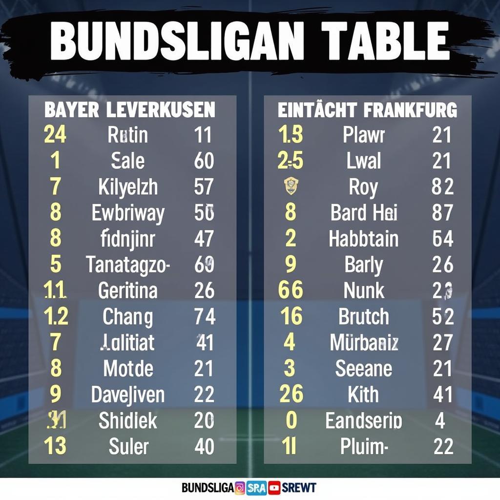 Bundesliga Tabelle vor dem Spiel Bayer Leverkusen gegen Eintracht Frankfurt