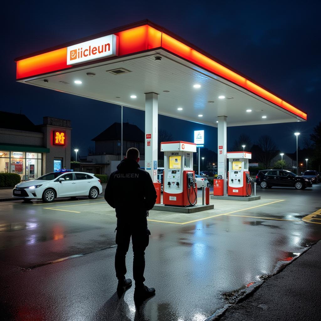 Sicherheitsmaßnahmen an einer Tankstelle in Leverkusen nach einem Überfall