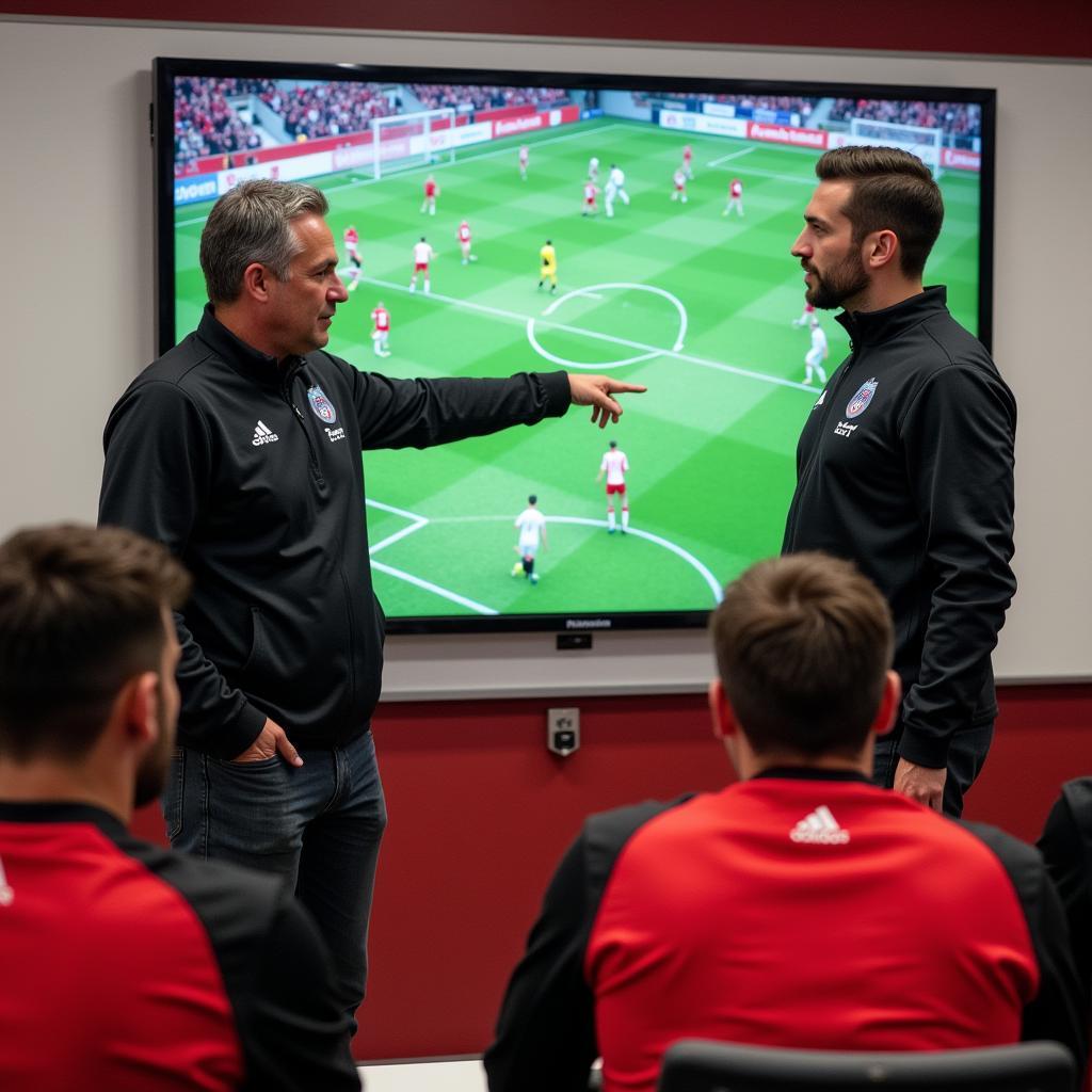 Trainer von Bayer Leverkusen in der Taktikbesprechung