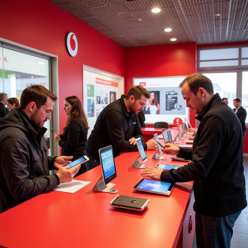 Innenansicht eines modernen Vodafone Shops in Leverkusen