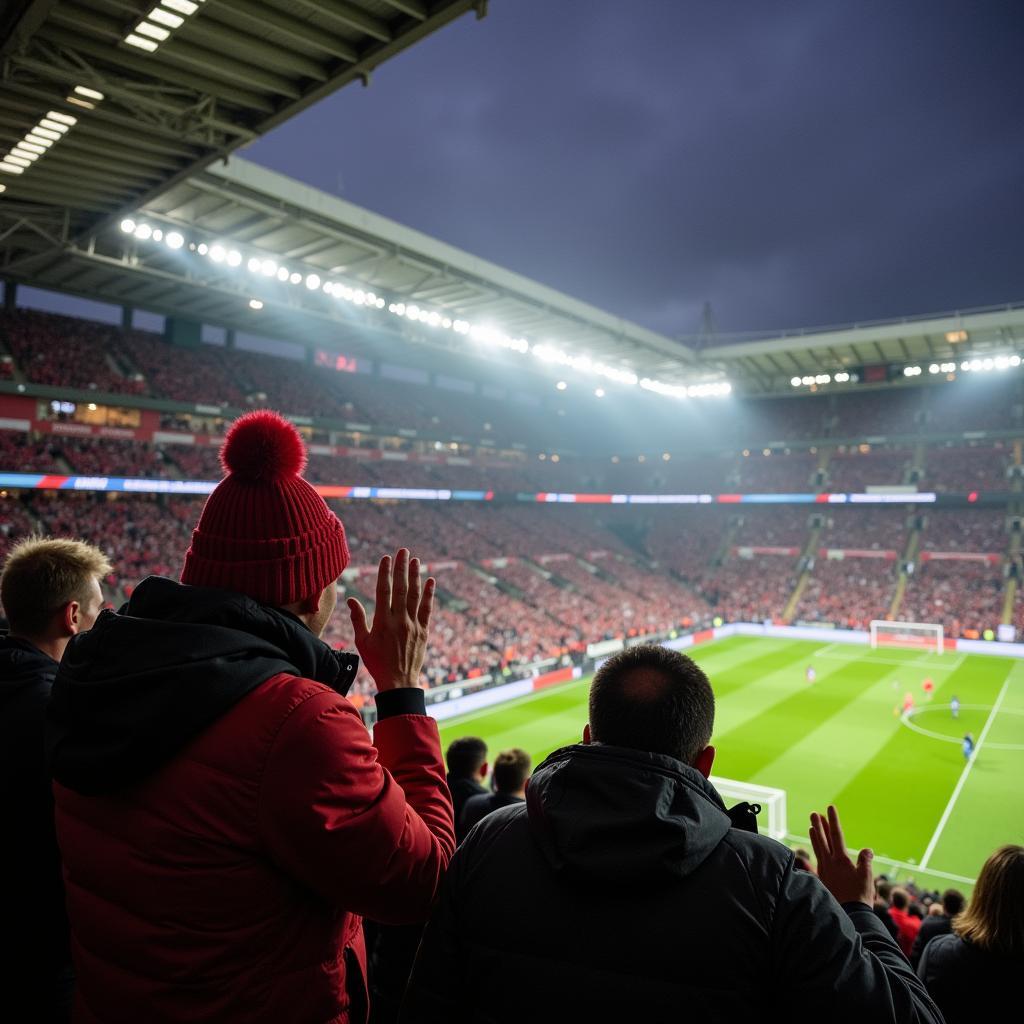 Fans im Stadion bei unterschiedlichen Wetterbedingungen am 17. November 2018 in Leverkusen