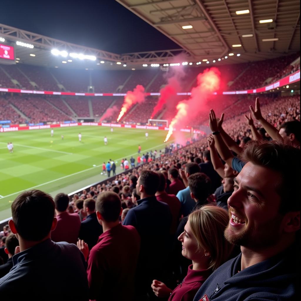 Fans von West Ham United und Bayer Leverkusen im Stadion